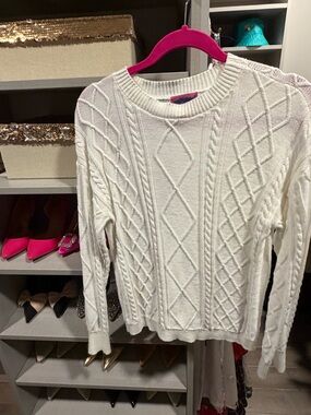 Edikted Cream Cable-Knit Crewneck Sweater